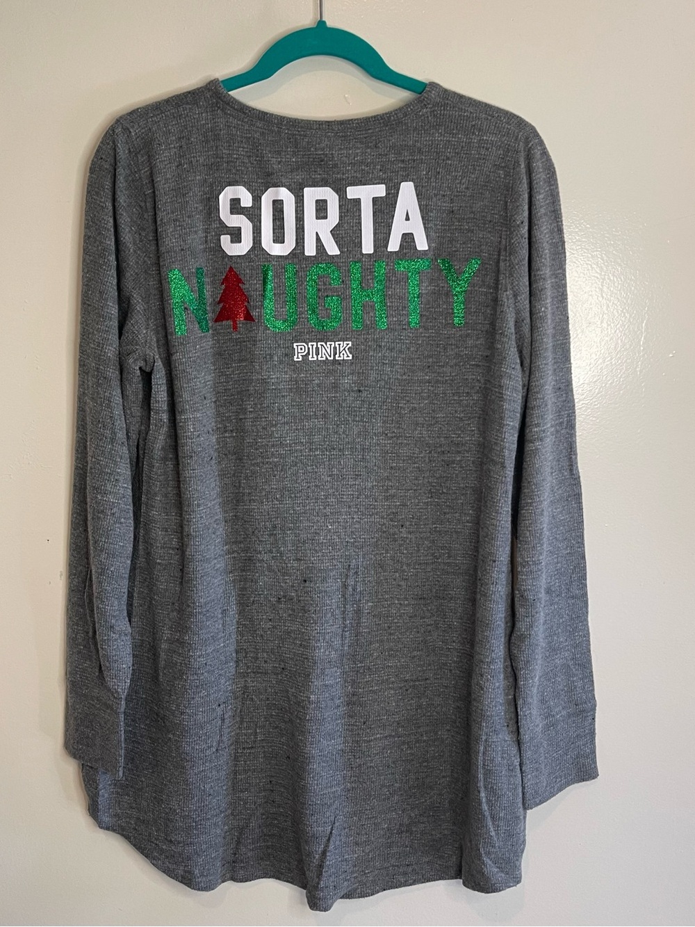 Victoria's Secret PINK Sleep Shirt Santa Nice Sorta Naughty Xmas Size Large - Picture 7 of 11